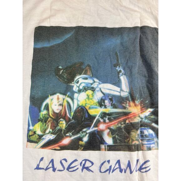 VINTAGE Star Wars Laser Game Shirt Mens Large White Graphic Tee 90s - Picture 4 of 5
